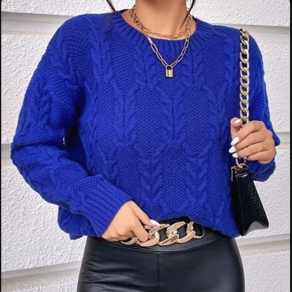 SHEIN prive drop shoulder cable knit sweater NWOT - Picture 5 of 6